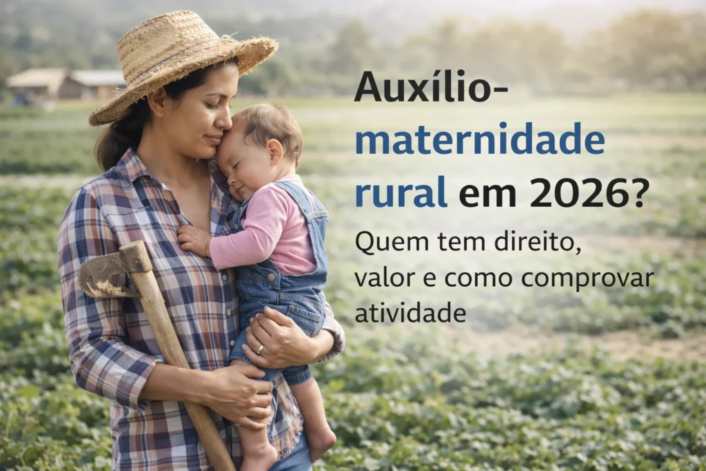 Mulher agricultora segurando filho no colo em uma plantação