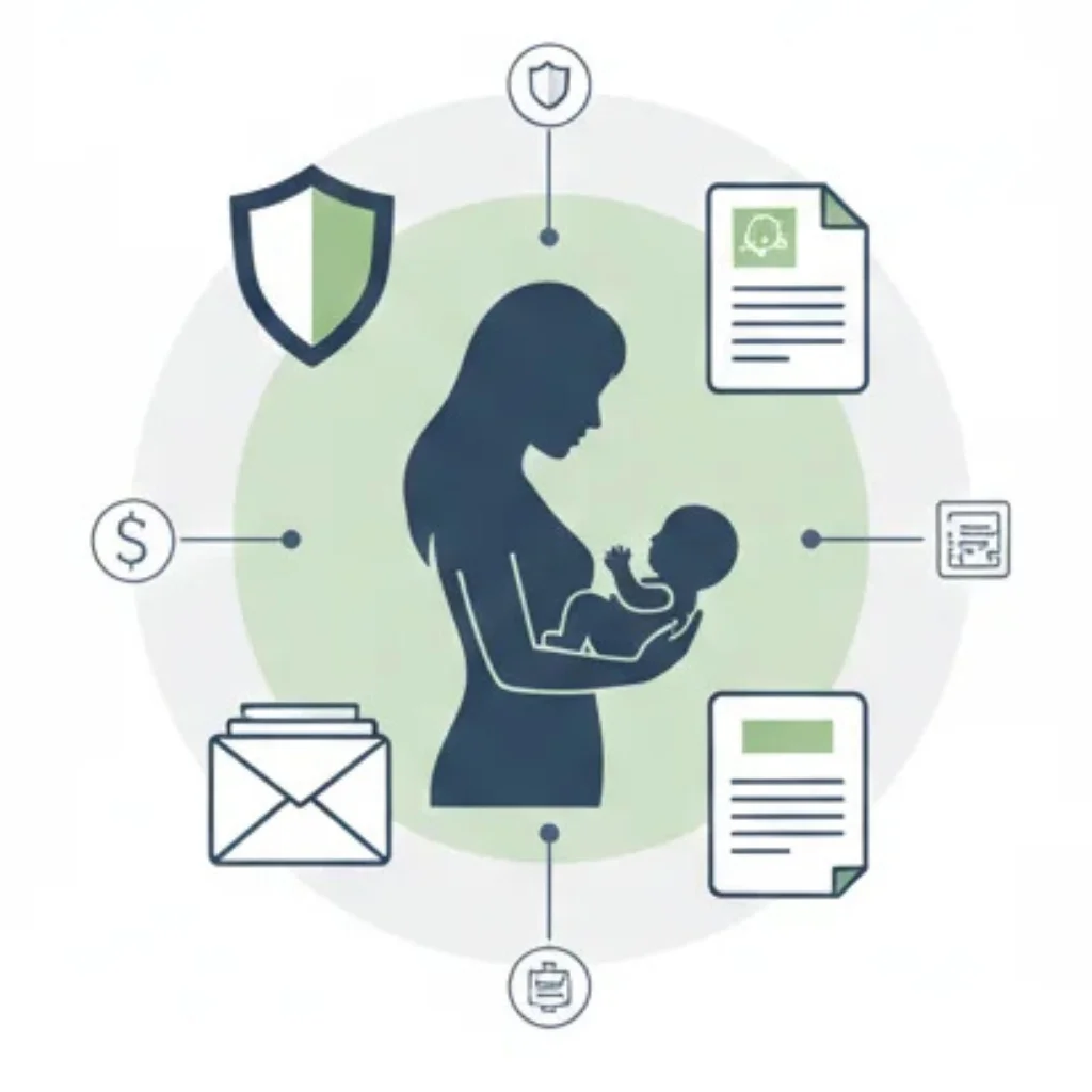 Cartaz informativo sobre o valor do auxílio-maternidade e regras do benefício previdenciário em 2026